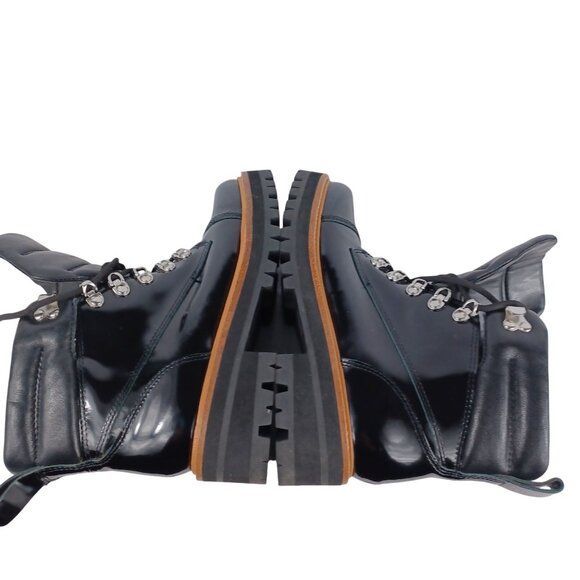 Marc Fisher Mlinka Lace Up Lug Sole Shiny Patent Leather Black Combat Boot Sz 6 - Picture 5 of 11